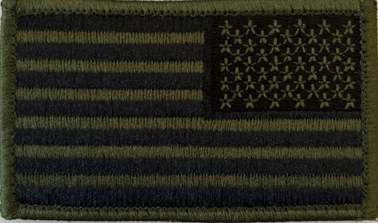USA FLAG PATCH, REVERSED, OD GREEN & BLACK - SEW ON